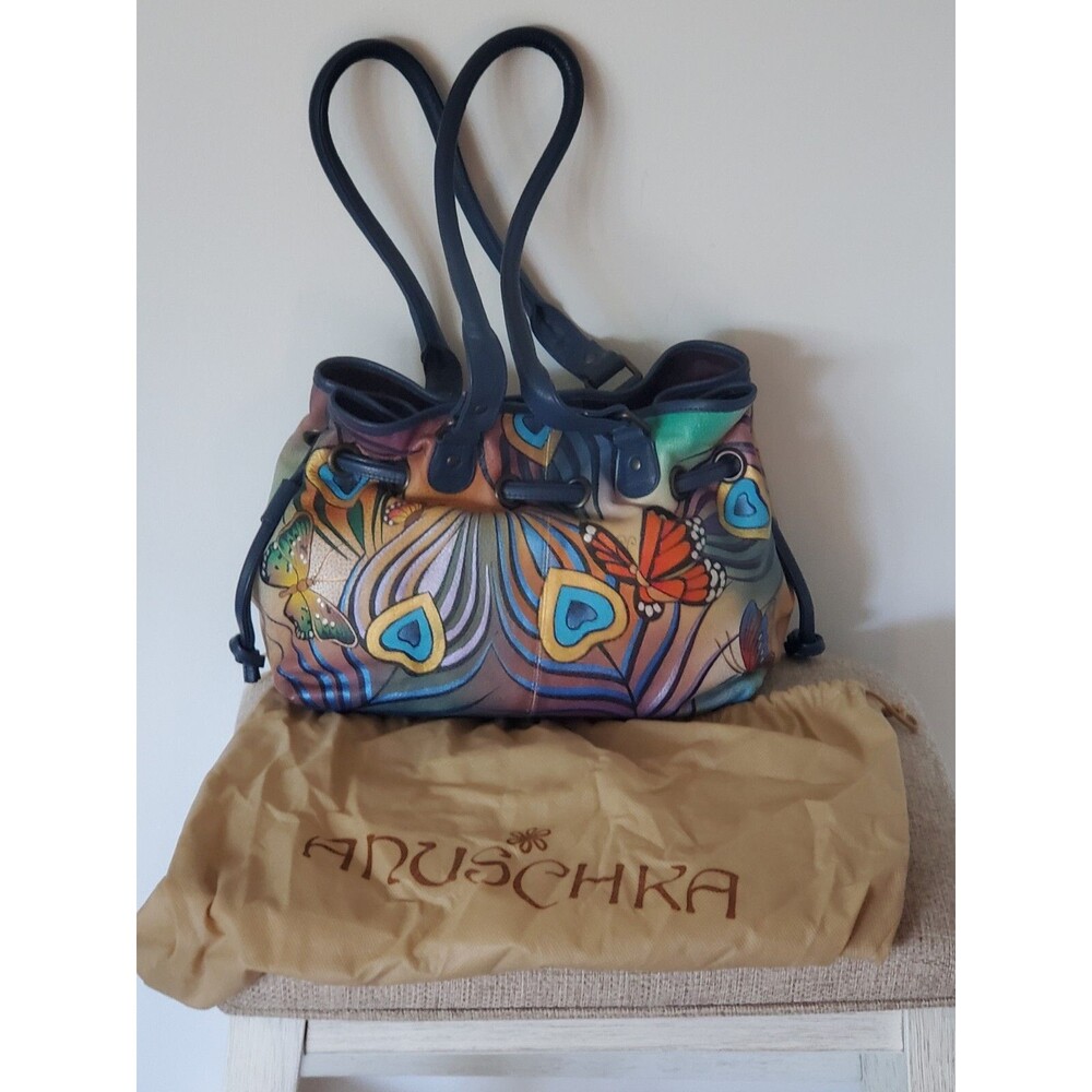 ANUSCHKA  Purse Hand Painted Peacock Butterflt Leather Handbag